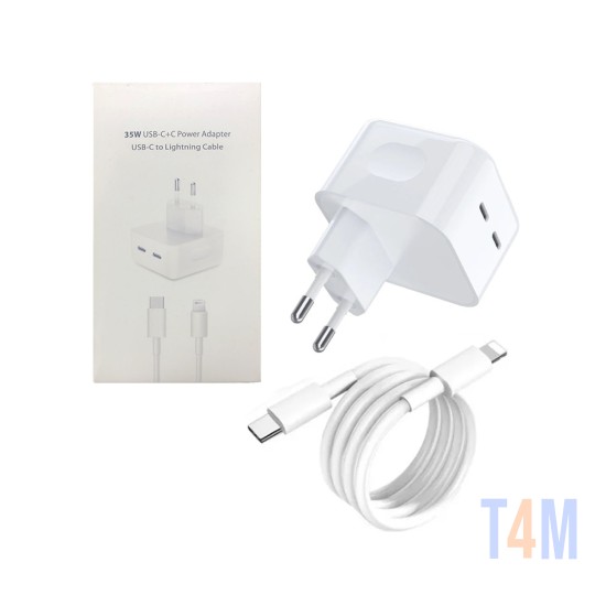 Charger Adaptor 35W Dual USB C+C with USB C to Lightning Cable White